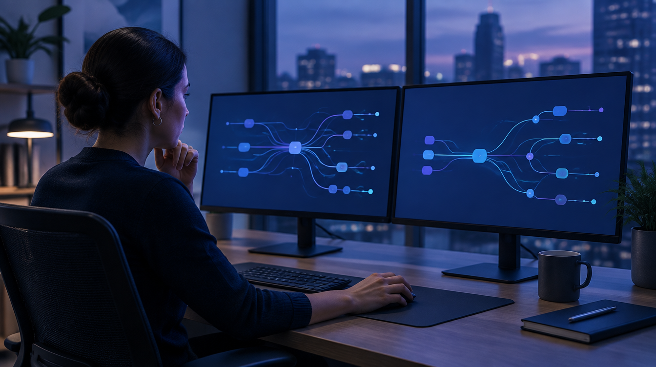 An operations specialist reviewing automated workflows