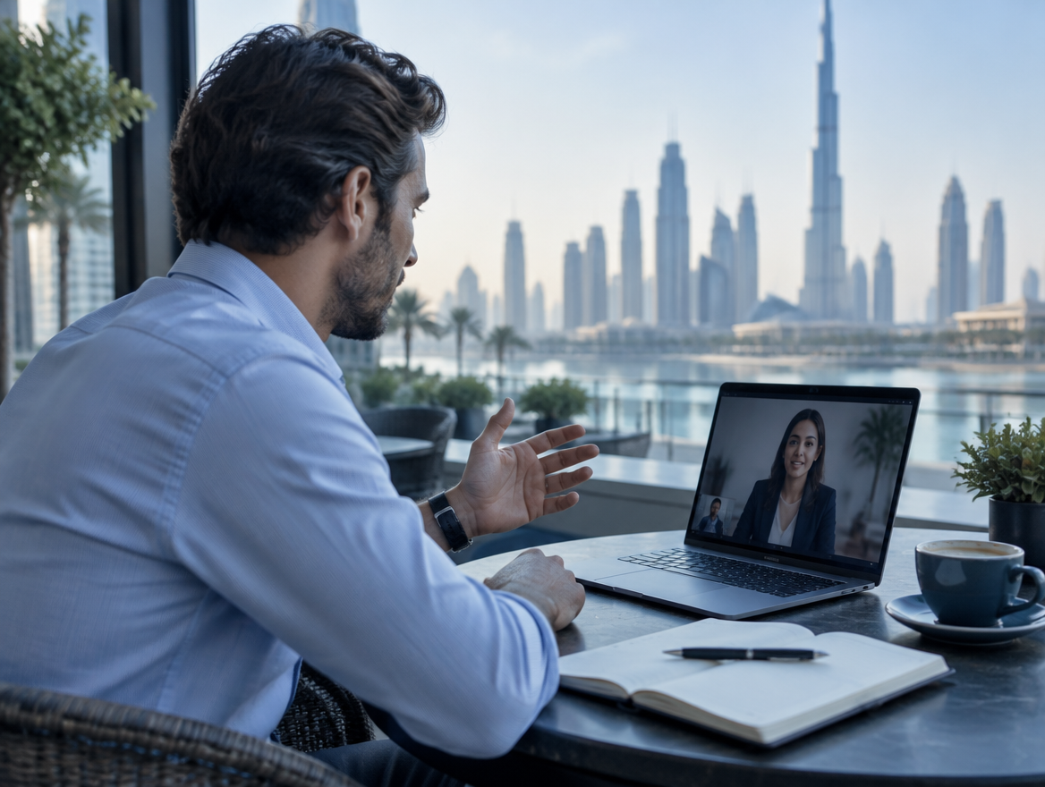 Consultant on a video call